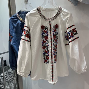 Phong Cách Bohemian Công Nghiệp Nặng Họa Tiết Hoa Áo Sơ Mi Nữ Rời Tay Đèn Lồng Retro Phong Cách Dân Tộc Tính Khí Hàng Đầu