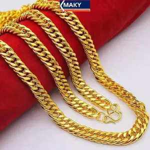 MAKY Nữ Cát Vàng Nelace 24K Mạ Vàng Đồng Đơn Sóng Đôi Dây Chuyền Tối Giản Sang Trọng Cho Văn Phòng Hoặc Đảng Mặc VN