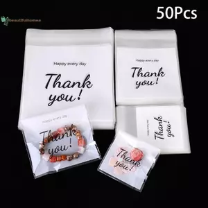 BeautifulHomeA 50 Chiếc Trong Suốt CẢM ƠN BẠN Túi Tự Dính Túi Nhựa Cho DIY Trang Sức Trưng Bày Bánh Quy Lưu Trữ Quà Tặng Túi VN