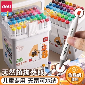 Deli Thực Phẩm Bút Đánh Dấu 24 Màu Trẻ Em Không Độc Hại Có Thể Giặt Học Sinh Chuyên Dụng Nước Hai Đầu Bút Màu Nước 48 Màu 5.31 KUPM