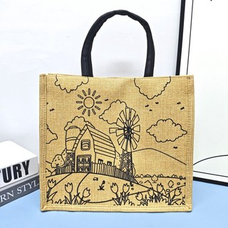 Túi Tote vải lanh Cotton phong cách Trung Quốc mới Graffiti thời trang