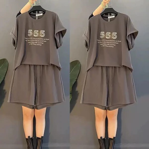 Quần áo mùa hè VN, Size lớn Thích hợp cho bé gái Plump, Thời trang trẻ trung, Dễ kết hợp, Thích hợp đi chơi thông thường, Tay dơi, Phong cách Hàn Quốc dành cho nữ, Quần áo hai mảnh biểu diễn, Thời trang, 2024