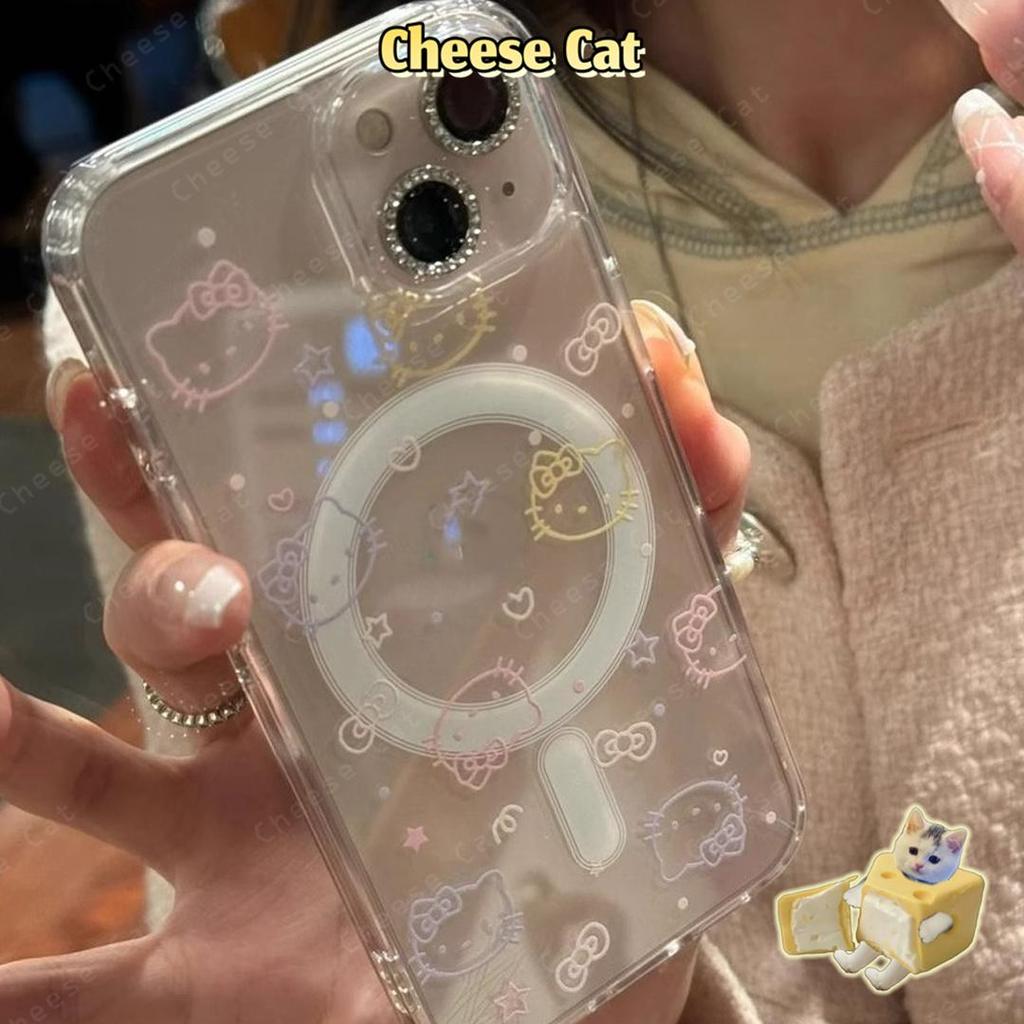 Ốp điện thoại từ tính trong suốt hình mèo Kitty đơn giản cho iPhone 14 13 15 16 17 Pro Max 11 12 Pro Xs Max XR 7 Plus