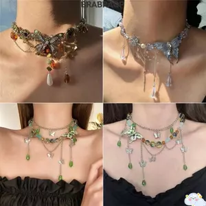 Vòng Cổ Bướm BRARAA, Tiệc Cưới Quyến Rũ Nước Thả Tua Rua Hạt Dây Chuyền, Món Quà Trang Sức Gothic Sáng Bóng Kim Cương Giả Nữ