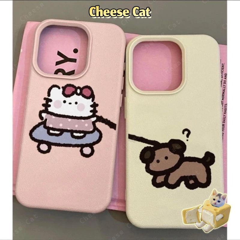Ốp điện thoại cặp đôi mèo con và cún con ván trượt dễ thương cho iPhone 14 13 15 16 17 Pro Max 11 12 Pro Xs Max XR 7Plus