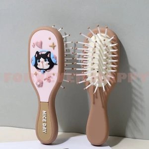 Lược Gương Mèo Bò Dễ Thương - Bàn Chải Tóc Chống Tĩnh Điện Gấp Đệm Không Khí Cho Bé Gái