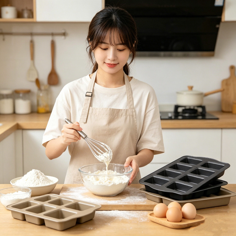 Khuôn Nướng 8 Ô Thép Carbon Cao Cấp Lớp Chống Dính Tốt Dẫn Nhiệt Đều Chống Biến Dạng Cho Bánh Mì Mini Bánh Bông Lan