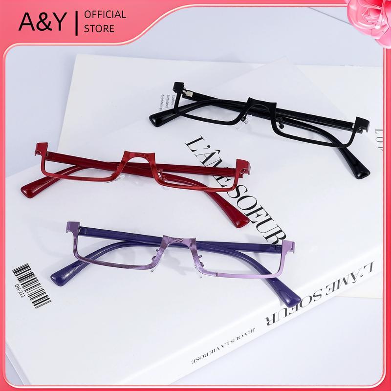 A & Y Y2K Anime Nhật Bản Khung Kính Cosplay Vuông Nhỏ Màu Đỏ Nửa Chiều Không Ống Kính Kính Kính Mắt Hình Chữ Nhật Kim Loại Thời Trang.