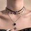 Dây chuyền trái tim đen nhiều lớp: Vòng cổ bằng da Gothic có dây chuyền bạc cho các bữa tiệc nữ