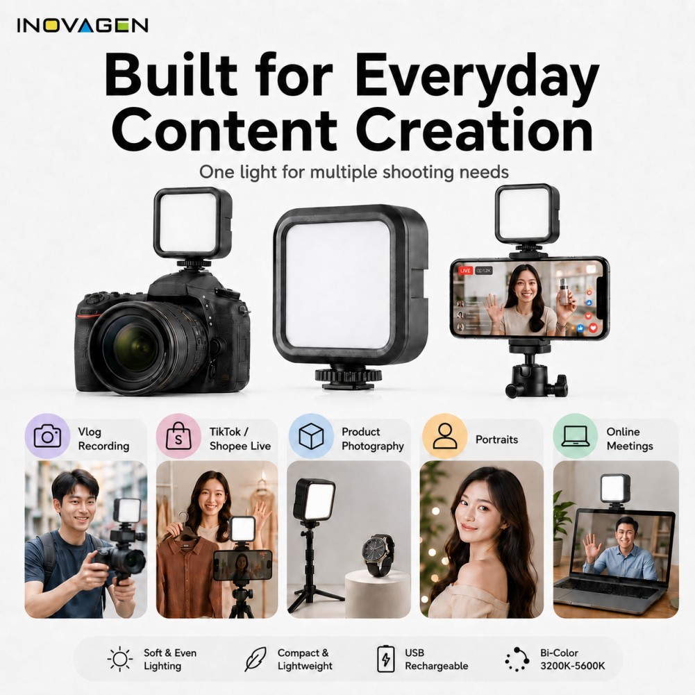 INOVAGEN Mini LED Fill Light 6500K Camera Di Động Đèn Video Cho Vlog TikTok Phát Trực Tiếp Chụp Ảnh Điện Thoại DSLR