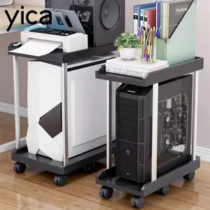Giá đỡ CPU di động YICA, hai lớp có giá đỡ máy tính phanh, chất lượng với 6 bánh Máy in A4 hạng nặng Kệ tích hợp tại nhà