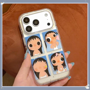 Ốp Cho iPhone 17PM 16 Pro Max 15 Hoạt Hình Dễ Thương YUY Girl Họa Tiết Bốn Lưới Trong Suốt IMD Thủ Công Chống Sốc TPU Mềm Chống Trầy Xước Chống Bụi Bẩn Vỏ Điện Thoại