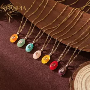 PNPIA- Hợp Thời Trang Thép Titan Giọt Nước Đá Sinh Quyến Rũ Mặt Dây Chuyền Nelace Đá Quý DIY Món Quà Trang Sức