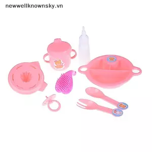 MỚI 8 Cái / bộ Cốc Nĩa Thìa Bát Ăn Bộ Đồ Ăn Cho Búp Bê 43cm SKY