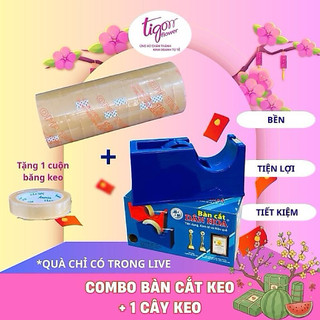 Combo hộp cắt băng keo để bàn và 1 cây băng keo bó hoa 2.4cm (12 cuộn/cây) tặng 1 cuộn băng keo (QUÀ CHỈ CÓ TRONG LIVE)