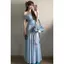 Royal Sister Design Sense Blue Tie-Dye Diagonal Strapless Top Nữ Mùa Hè Đẹp Khâu Gạc Nẹp-