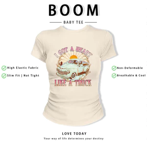 BOOM Áo Baby Tee Nữ Cotton Ôm Body-Áo Thun Ngắn Tay Y2K In Hình PhongCách Mùa Hè, Cổ Tròn Hàng Đầucách hàn quốc phong096