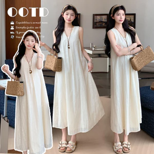 Đầm Vest thêu không tay mùa hè cho bà bầu