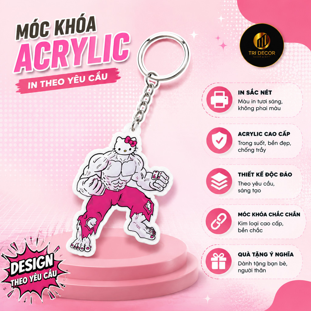 Móc khoá mèo hello kitty cơ bắp đô con lực lưỡng đáng yêu dễ thương