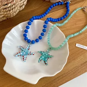 Vòng cổ chấm sao biển WEETW, Hạt sao biển Acrylic Dopamine, Đạo cụ chụp ảnh thời trang Bohemian Ngày lễ mùa hè Chuỗi xương đòn bãi biển