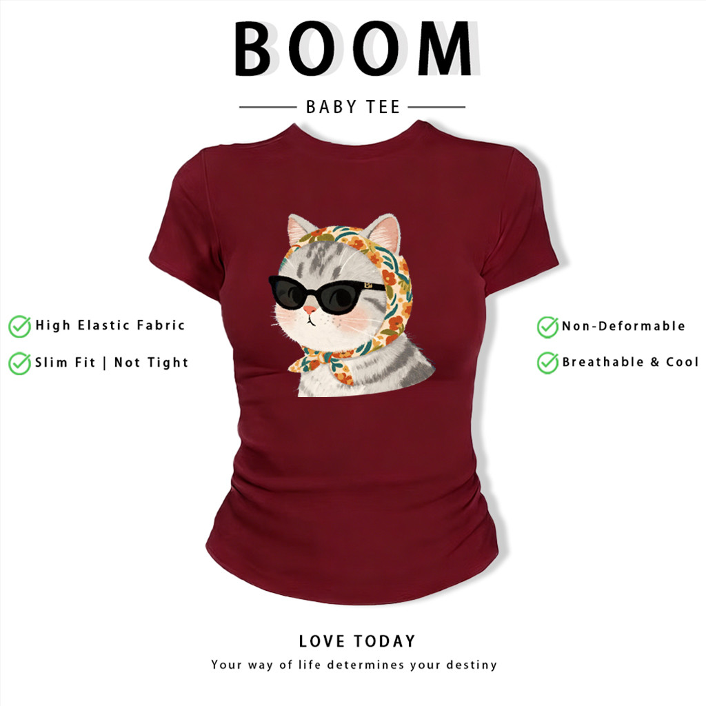 BOOM Áo Baby Tee Nữ Cotton Ôm Body-Áo Thun Ngắn Tay Y2K In Hình PhongCách Mùa Hè, Cổ Tròn Hàng Đầucách hàn quốc phong149