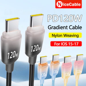 Cáp dữ liệu dệt Nylon loại C sang loại C di động PD120W Cáp dữ liệu từ xa sạc nhanh an toàn cho IOS 15-17