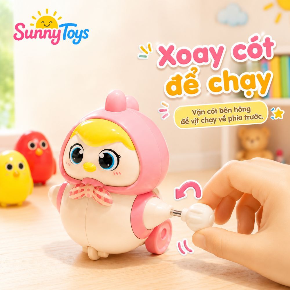 Bộ 4 Gà Con Vặn Cót SunnyToys - Đồ Chơi Nam Châm Nối Đuôi Xoay 360 Độ Cho Bé