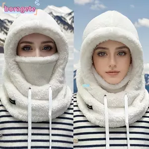 Mũ quàng cổ tích hợp BORAGETE, Mũ chui đầu ấm áp lông cừu cực, Mũ beanie chống gió chống lạnh để trượt tuyết đi xe đạp ngoài trời