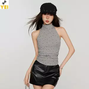 < YEI > Mùa Hè Mỹ Retro Chấm Bi Nửa Rùa Không Tay Ôm Cho Nữ Mới