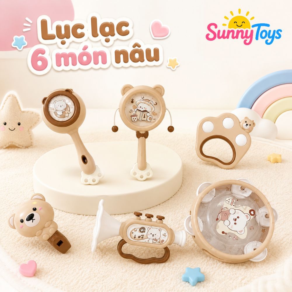 Bộ Nhạc Cụ Lục Lạc SunnyToys 6 Món - Xúc Xắc, Trống, Kèn Cho Bé Sơ Sinh Vui Chơi