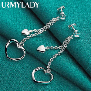 URMYLADY Bạc 925 Rỗng Trái Tim Chắc Chắn Bông Tai Bông Tai Cho Nữ Quyến Rũ Cưới Thời Trang Đính Hôn Trang Sức
