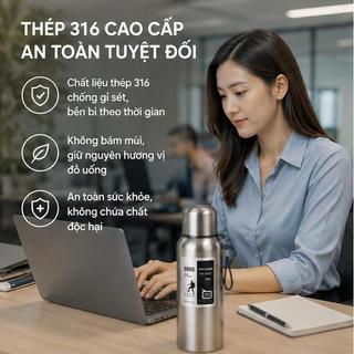 [SALE TẶNG TÚI] Bình Giữ Nhiệt Inox 316 Cao Cấp 600ml - 1200ml Giữ Nhiệt Lâu Chống Rò Rỉ An Toàn