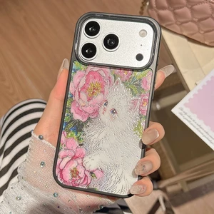 Ốp Điện Thoại Mèo Hoa Mạ Vàng Cho iPhone 17 Pro Max 16 15 14 13 Vỏ Bảo Vệ Chống Sốc