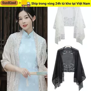 Áo choàng dạ hội SUNKISSD, có khăn choàng nữ rỗng tua rua, khăn choàng vải tuyn nhiều màu cho nữ