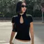 CATMALLER88 Mandarin Collar Top, Stand Collar Nút Nút Nút Nút Rỗng Ra, Vintage Keyhole Cutout Slim Fit Phong Cách Trung Hoa Nút Nút Áo Nữ