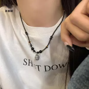 Mặt dây chuyền sư tử phong cách Trung Quốc cổ điển đính cườm Nelace dành cho nữ Luy Punk Cặp đôi Xương đòn Dây chuyền Phụ kiện phong cách dân tộc [Mina]