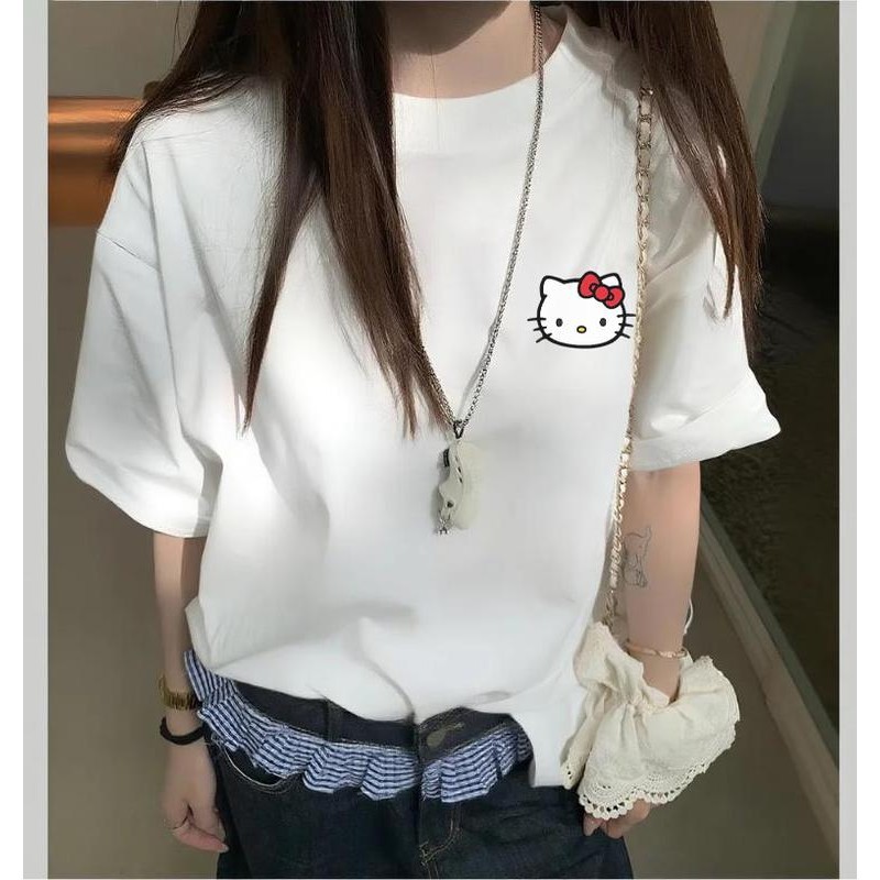 （Giao hàng 24h）Angela Áo Hello Kitty áo phông cotton, form suông rộng phong cách trẻ trung -Top women, Women's T-shirts