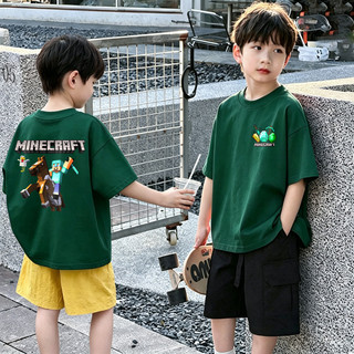 (1-12 tuổi) Áo thun ngắn tay cổ tròn bằng cotton in hình hoạt hình vui nhộn "Minecraft" dành cho bé trai
