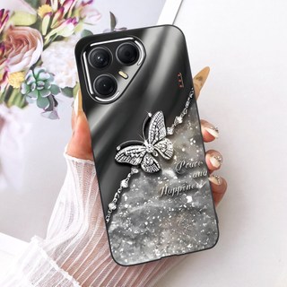 Dành Cho Tecno Pova 7 4G 5G Ốp Lưng LJ6 LJ7 Hoa Phổ Biến Bướm Mềm TPU Màu Đen Chống Sốc Ốp Lưng Cho Tecno Pova7 Vỏ