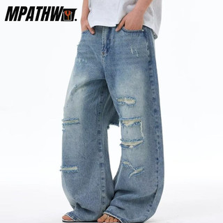 Quần jean ống rộng cạp cao rách kiểu Mỹ MPATHW