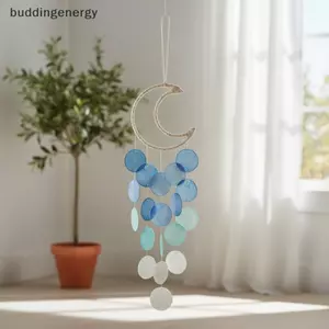{BUDDI} Chuông gió mặt trăng lưỡi liềm nghệ thuật với vỏ tự nhiên làm dịu cho trang trí nội thất phòng tập Yoga {buddingenergy}