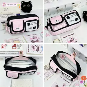 Bút chì BEABOUT, Túi đựng bút dung lượng lớn in hình mèo, Túi đựng bút chì cầm tay thiết kế chấm bi đa chức năng