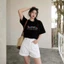 （Giao hàng 24h）Angela Áo Thun Angela Thêu Chữ Màu Đen Nghệ Thuật Chất 100% Cotton Mềm Mịn Thoáng Mát.