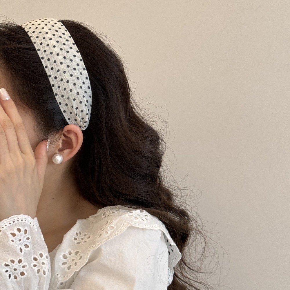 Hululu / Chấm bi trắng đen rộng mặt có răng chống trượt Băng đô ép kiểu mới Kẹp tóc mặt Kẹp tóc thời trang cao cấp