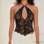 MAPLEPOET-Áo cổ dây cho nữ mùa hè Áo ren hoa thanh lịch không tay cổ chữ V hở lưng Vest