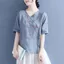 Vải Lanh Cotton Mỏng Top Nữ Phong Cách Dân Tộc Retro Ô Liu Nút Gỗ Hình Chữ Thập Thêu Rời Nửa Tay Áo Sơ Mi 5.26