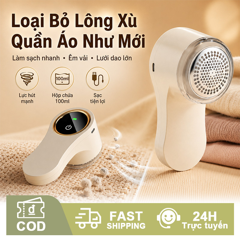 Máy cắt lông xù quần áo 6 lưỡi sạc điện màn hình LED hoạt động êm làm sạch bông xơ