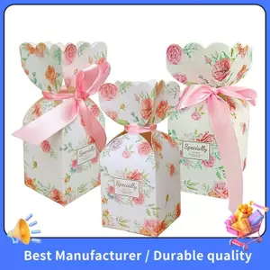 Bộ 50 Hoa Văn Hộp Kẹo Cưới Cô Dâu Tắm Cho Bé Sinh Nhật Hộp Ủng Hộ Với 50 Chiếc Ruy Băng Màu Hồng Nhẹ