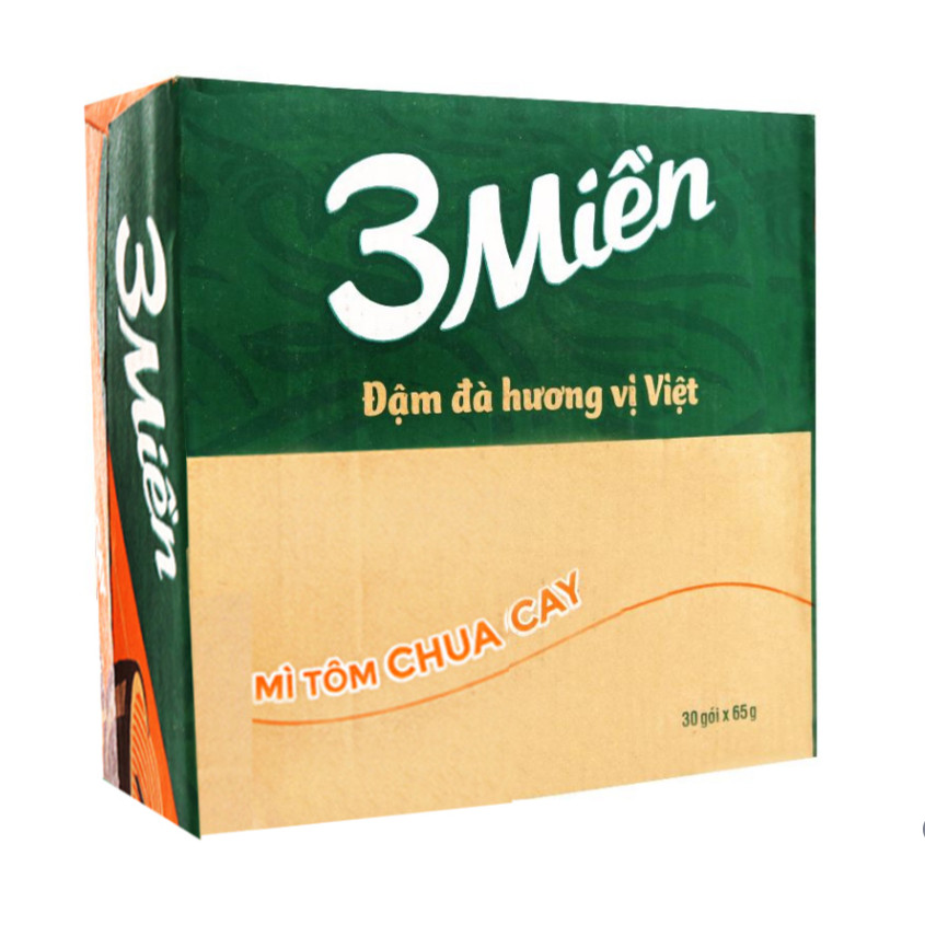 Thùng 30 gói - Mì 3 Miền Tôm Chua Cay (2X) 65g