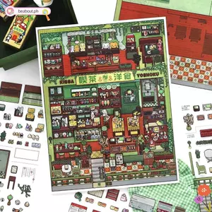 BEABOUT Bộ sưu tập cảnh cửa hàng thu nhỏ, Sách dán cảnh quan kiến trúc cửa hàng hiện đại, Xếp chồng dán cảnh DIY Miếng dán văn phòng phẩm Đồ chơi